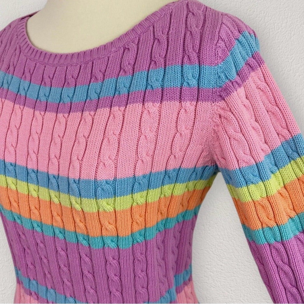 Ralph Lauren Purple and Pink Cable-Knit Crew Neck Sweater - Picture 4 of 6
